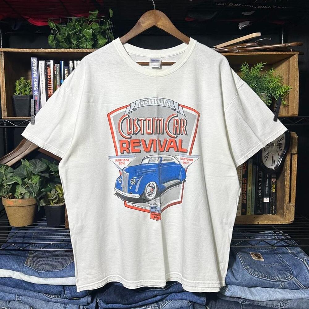 2014 Custom Car Revival Tee White Car Show Racing Shirt NASCAR Biker Style XL